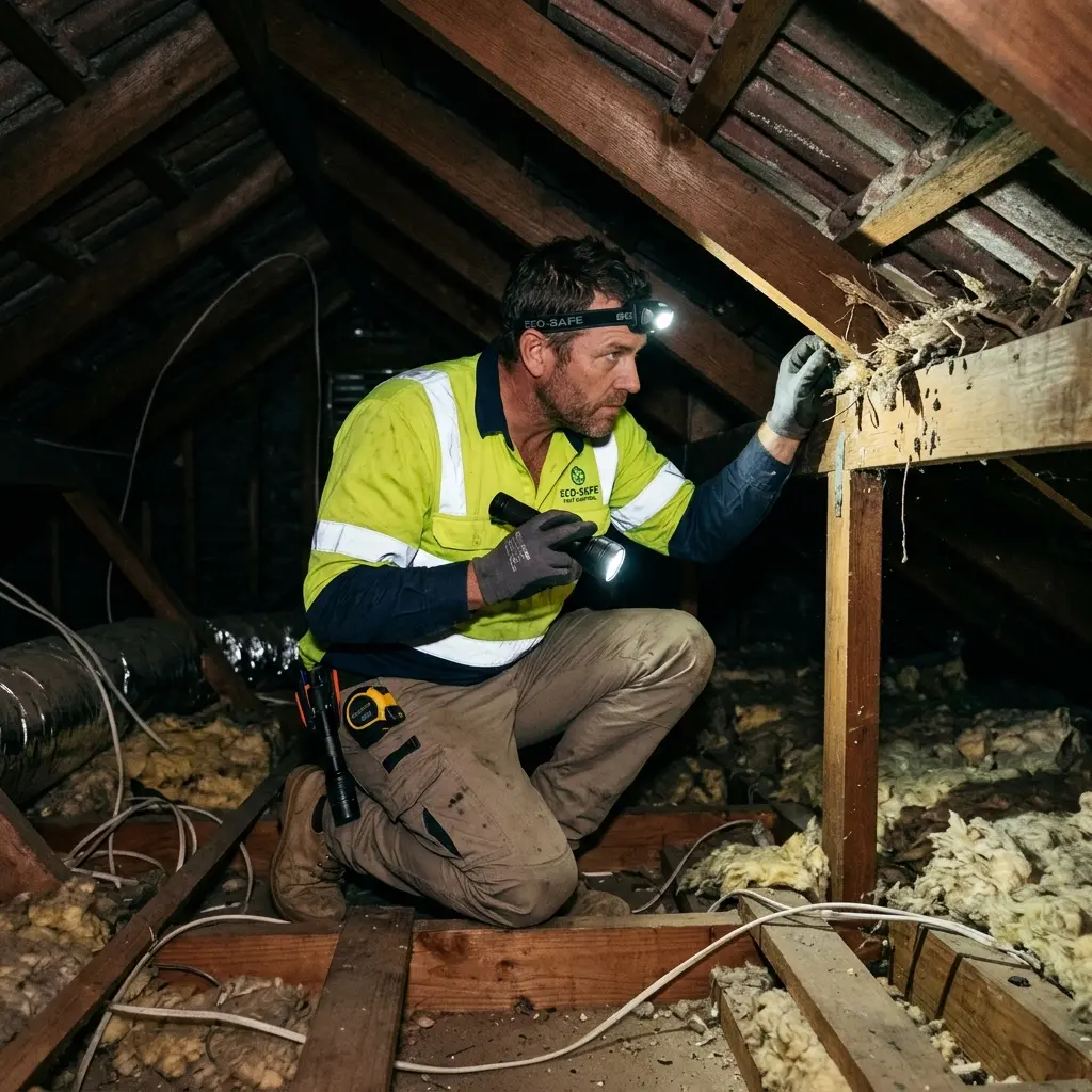 Technician using detection equipment to locate a dead rat inside a Blackburn North wall cavity