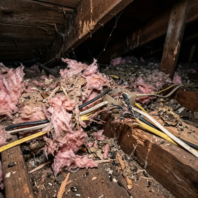 Contaminated ceiling insulation being assessed in a Blackburn North roof space