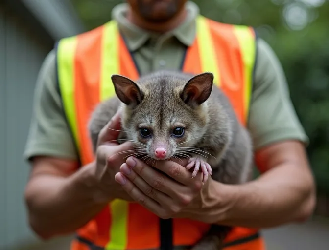 Animal handler safely recovering a deceased possum in Blackburn North