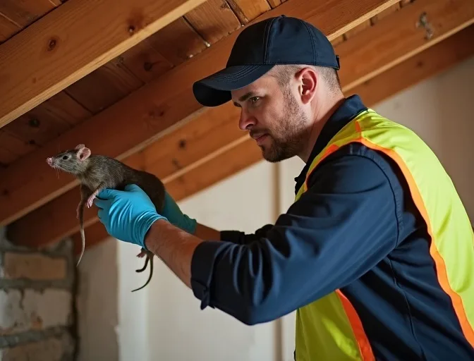Technician inspecting a roof cavity for a dead rat in Blackburn North